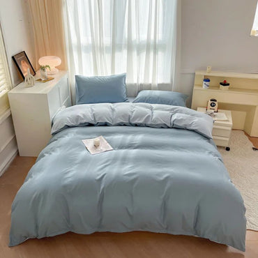 Conjunto de cama de cor sólida de quatro peças para crianças e adultos, cama de casal grande, conjunto de capa de edredom, lençol e capa de travesseiro de quatro peças