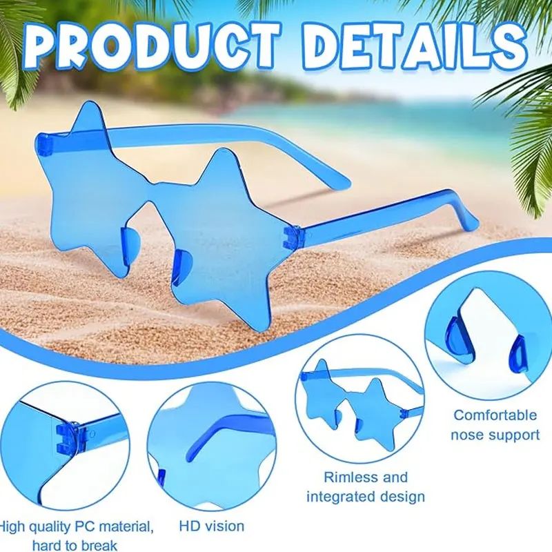 1-9Pcs Star Sunglasses Colorful Star Glasses Transparent Candy Color Sunglass Men Women Photo Props Birthday Party Cosplay