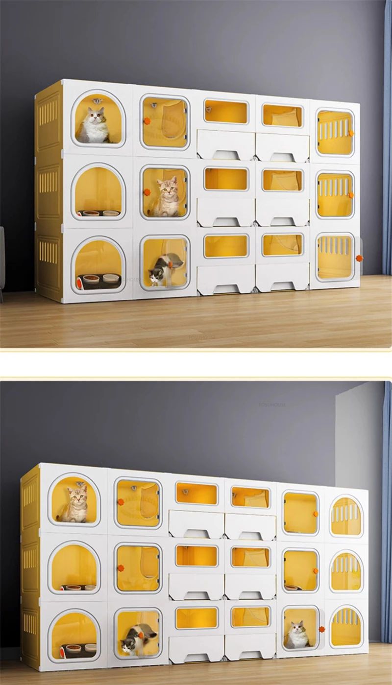 Gaiolas de luxo para gatos de três camadas com partição, gaiola de criação, espaço grande para animais de estimação, casa de gaiola para gatos com caixa de areia para gatos N