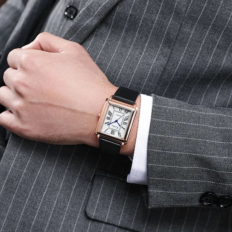 New Fashion Designer Rectangle Dial Quartz Watch for Men Casual Leather Strap Luxury Business Wristwatch Relogio Masculino