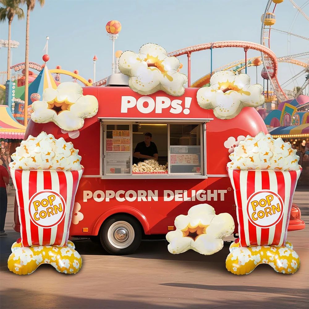 Giant Standing Popcorn Balloon Smiling Clown Foil Balloon for Circus Carnival Theme Party Birthday Christmas Decoration Supplies