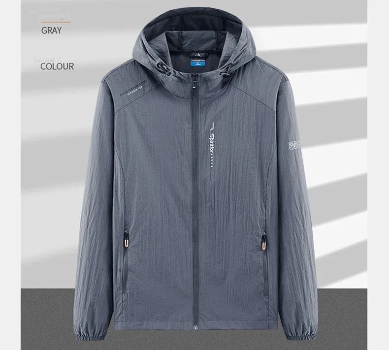 Men's UPF 50+ UV Protection Windbreaker Quick Dry Jacket Outdoor Sun-Protective Thin Hiking Fishing Cycling Hooded Sport Light