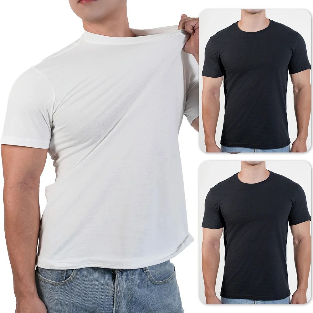 3pcs Mens Plain T-Shirt Casual 100% Cotton Slim Fit Short Sleeve Fitness Top Gym Clothes Soft Male White Black Big Size T Shirt