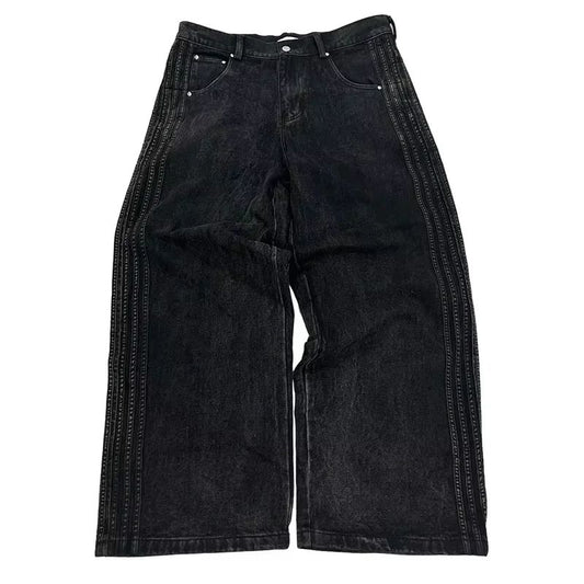Y2K Baggy Jeans high quality Embroidered Striped Harajuku Sweatpants men women Hip Hop streetwear Casual wide leg Denim Pants