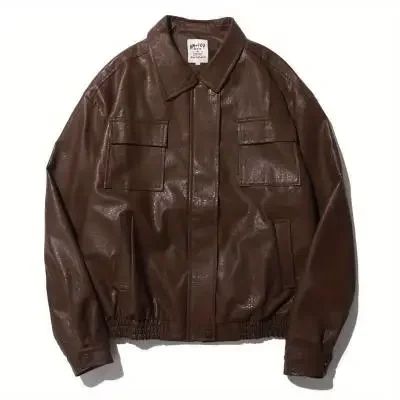 Motorcycle Leather Jacket Men Bomber Pilot Retro Loose Pu Short Coat Japanese Casual Streetwear Multi Pocket Trend Outwear New