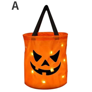 Halloween LED Light Trick or Treat Bucket 1 Pcs Collapsible Pumpkin Candy Bag Basket for Halloween Thanksgiving Party Kids Gift