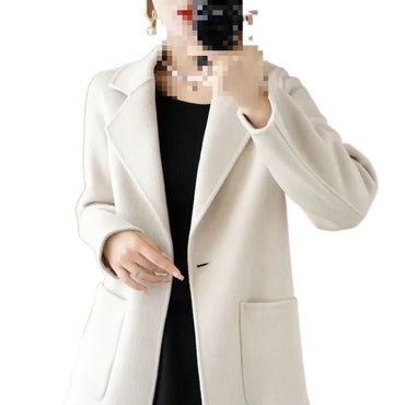Ladies' Fashionable Woolen Coat Autumn Winter High End Medium Length Leisure Style Woolen Outerwear Pure Color Full Sleeve