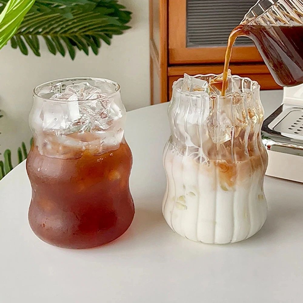 Copo de Vidro Resistente ao Calor, Tumbler, Transparente, para Chá, Suco, Leite, Caneca de Café, Copos de Água para Casa, Caneca Listrada 410/530ml