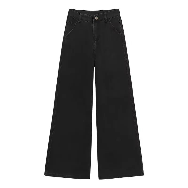 High Waist Wide Leg Black Denim Jeans Women's Autumn Winter New Style Loose Fit Floor Length Bell Bottoms Trendy