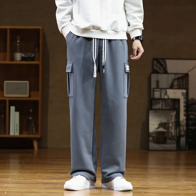 2024 New in Wide Leg Pants Men Autumn Straight Elastic Waist Baggy Cargo Trouser Male Relaxed Streetwear Sweatpant Plus Size Big