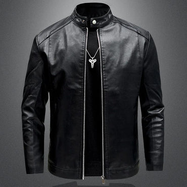 Men's Biker Leather Jacket Autumn Winter Thickened Fleece Casual Versatile Slim Fit Large Size PU Leather Coat