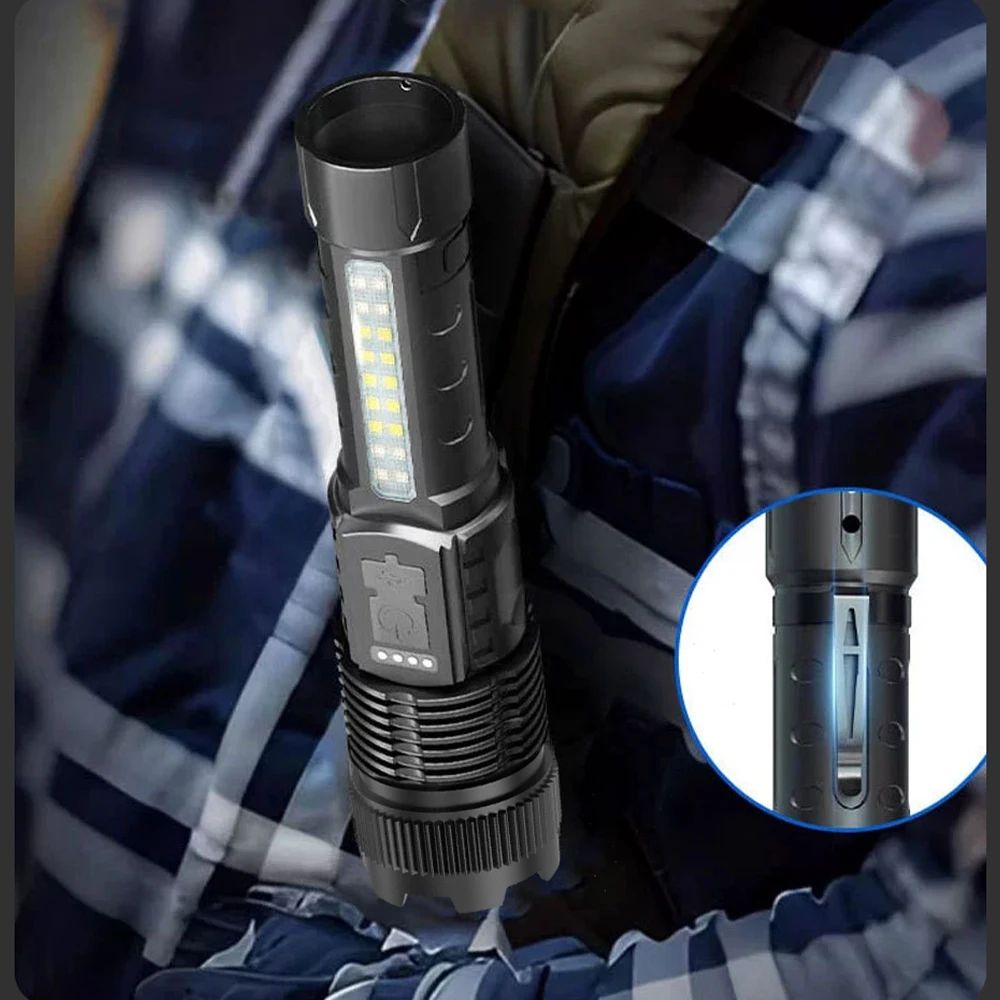 High Power LED Flashlight USB Rechargeable Torch Strong Light Flashlight Long Range Tactical Zoom Lamp Outdoor Camping Lantern