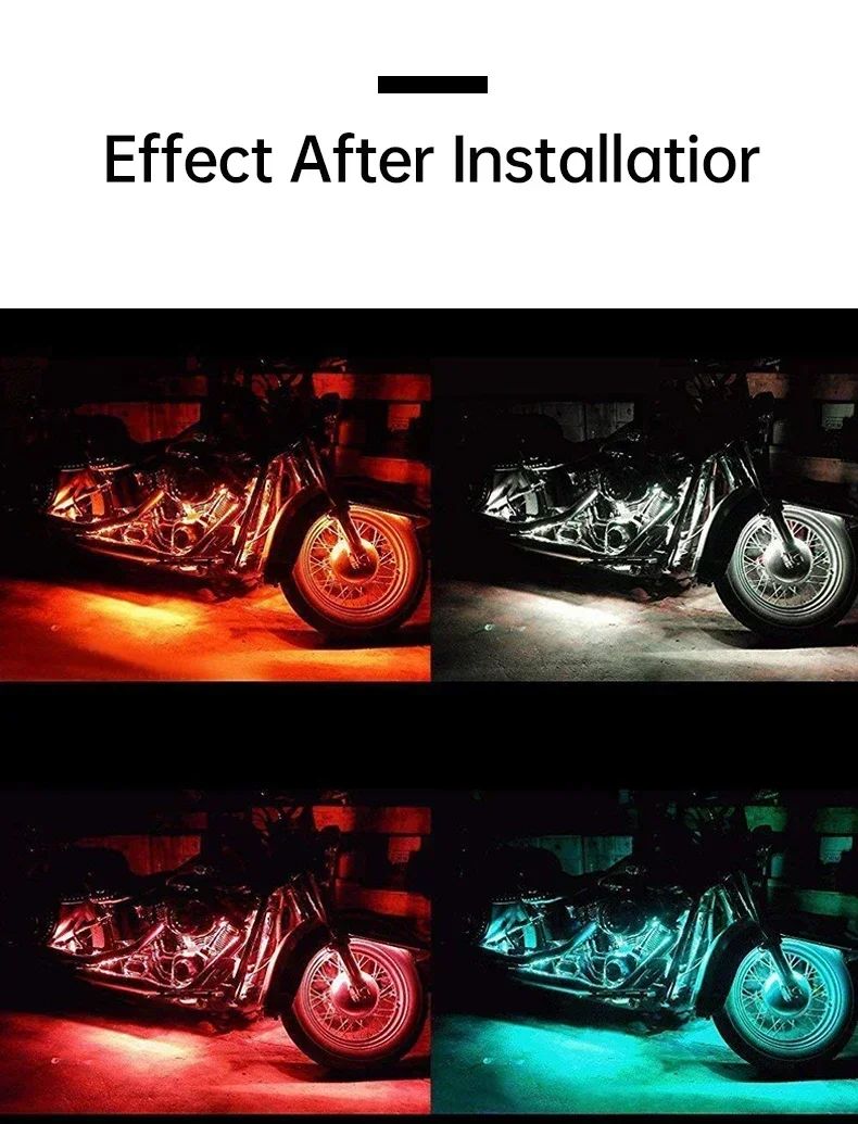 Barra de Luz Decorativa para Moto 12V com Controle Flexível e à Prova D'água, 12 LEDs RGB, Controle por Aplicativo, Luz Ambiente para Carro e Moto