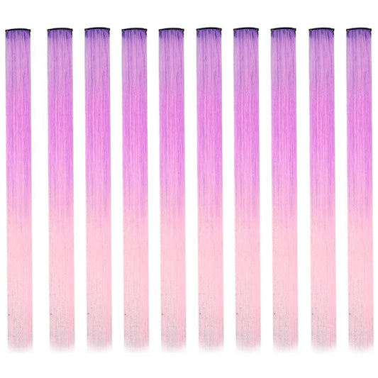 10pcs/pack Colored Party Highlights Clip in Hair Extensions for Girls 22 inches Multi-colors Straight Hair Synthetic Hairpieces