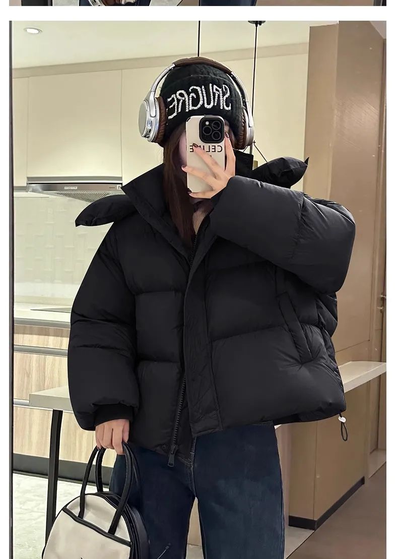 Hooded Cotton Jacket Women 2025 New Thickened Warm Long Sleeved Outwear Winter Korean Loose Solid Color Versatile Short Coat