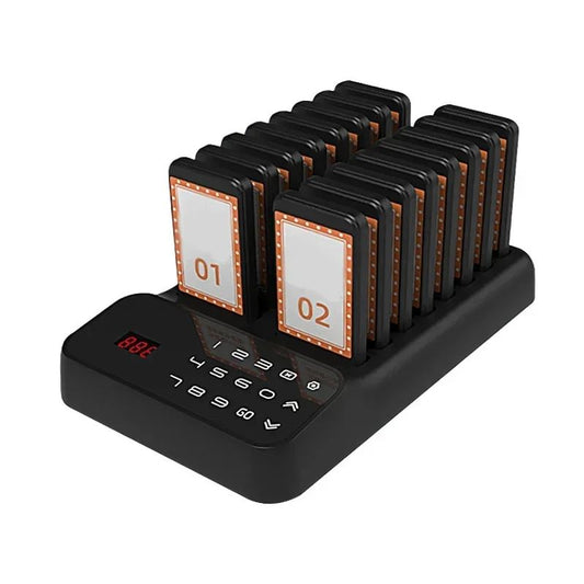 Wireless Restaurant Pagers Calling System 16 Coasters Buzzer Vibrator Bell Receivers For Food Truck Bar Coffee Fast Food Hotel