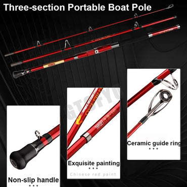 1.8M 2.1M 2.4M Portable 3-Piece Fishing Rod Travel Surf Saltwater Carbon Spinning Rod 30-50lb Boat Jigging Trolling Fishing Rod