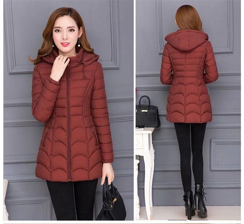 Winter Coat Women 2025 Fashion Middle Age Mother Slim Down Cotton Hooded Jacket Plus Size Casual Solid Warm Thick Outwear Parka