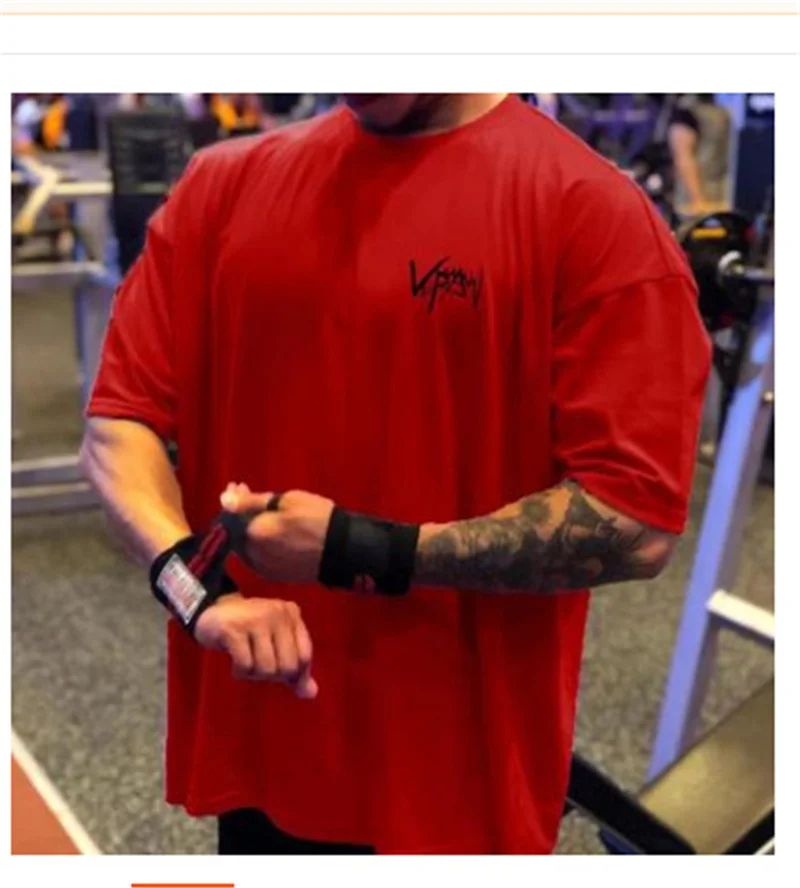 NEW Round Collar sports T Shirt Oversize Cotton Summer Tee Training running shirt Man Streetwear Half Sleeve men T-shirt