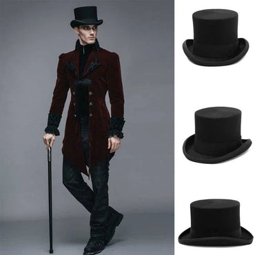Men's Wool Fedora Hat - Classic Top Hat with Strap, Elegant Steampunk Panama Cap for Gentleman, Unisex Versatile Fashion