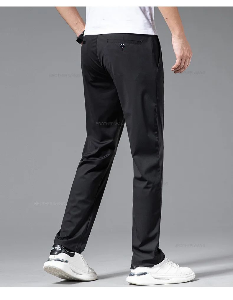 Spring Summer Ultra-thin Casual Pants Men's High Elastic Ice Silk Quick-dry Straight Draped Business Trousers Male Korean