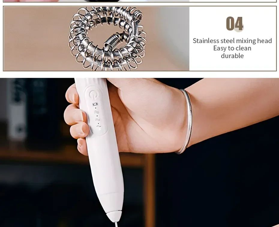 Batedor de Ovos Elétrico Recarregável USB 2 em 1 Batedor de Café Misturador de Leite Duas Cabeças Espumadores de Leite Agitador de Cozimento Utensílios de Cozinha