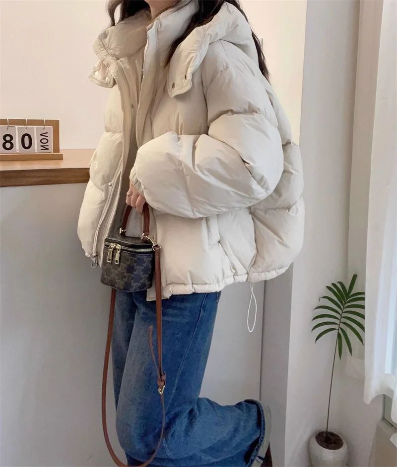 Fashion Parkas Jacket Women's Korean 2024 New Autumn Winter Loose Hooded Thicken Warm Down Cotton Padded Short Coats Female Tops