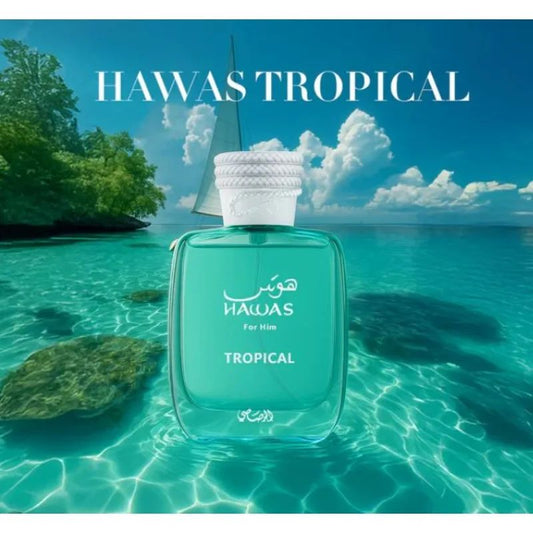 100ML RASASI Hawas Tropical EDP Spray Long Lasting Arabian Perfume For Men Top Notes: Fig Leaf, Coconut Water and Ginger