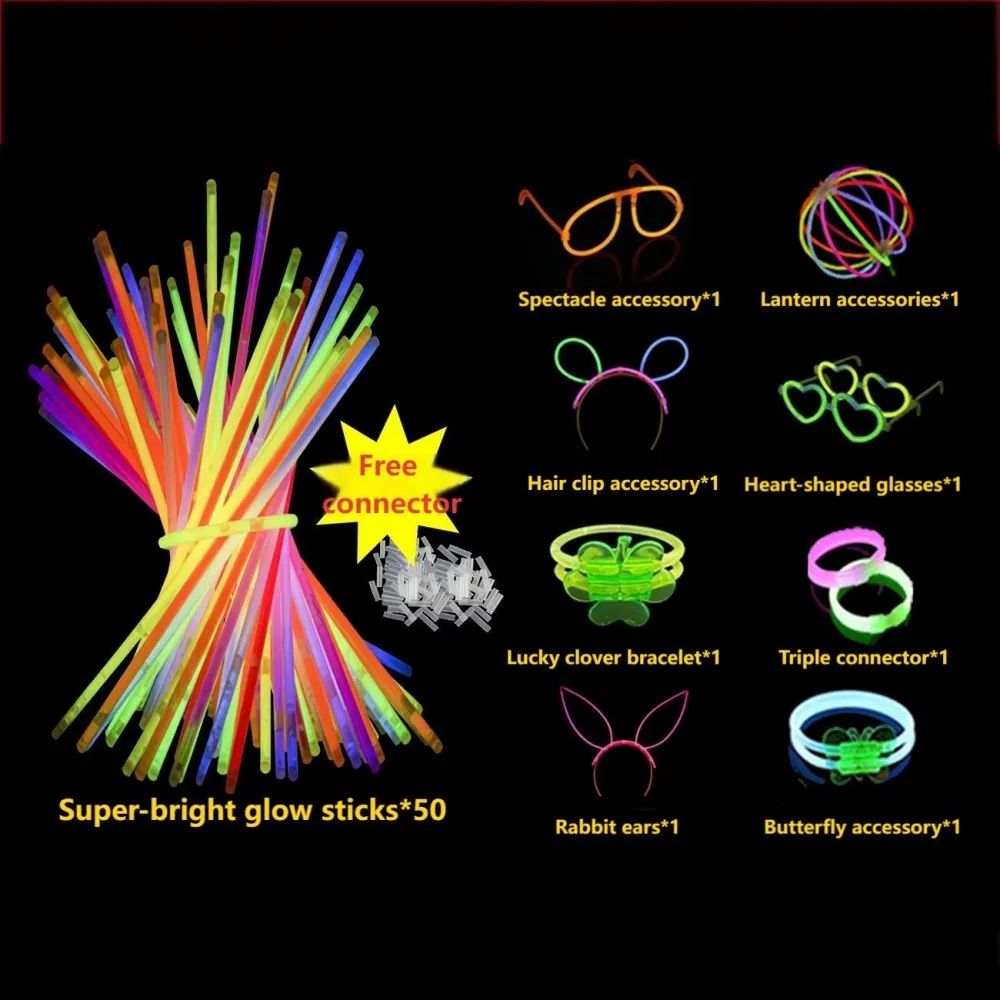 50/100PCS Glow Stick Set with 17 Accessories DIY Perfect for Vibrant Party Supplies for Concert Halloween Festivals Events? Part