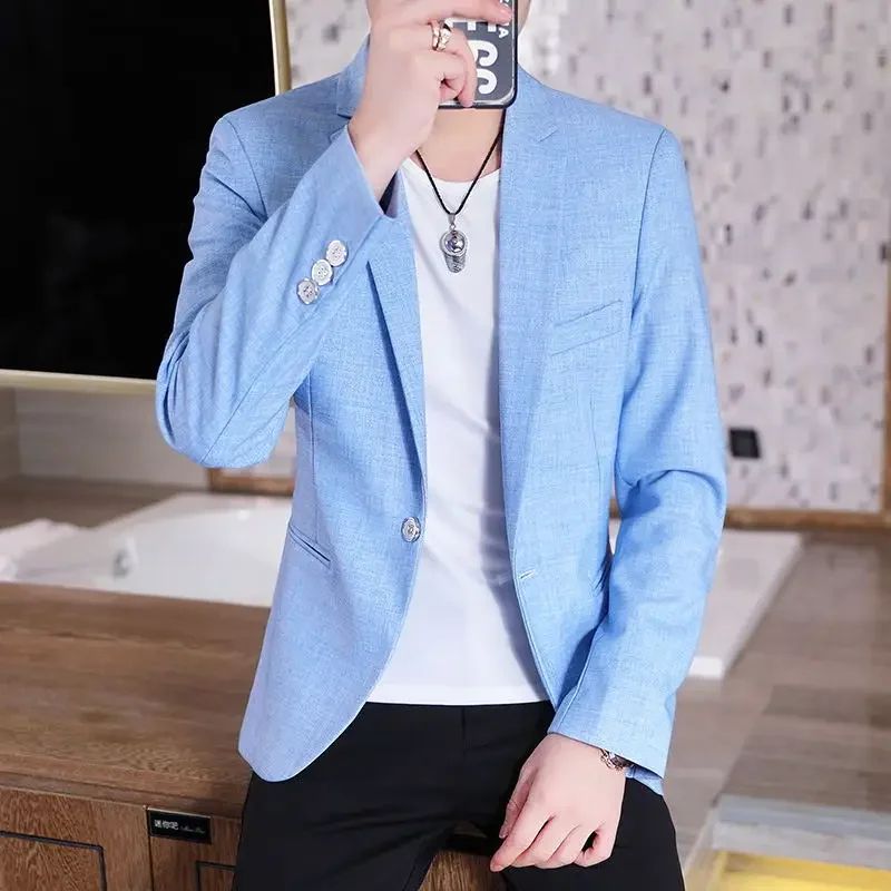 Men Blazer Slim Fit Fashion Business Handsome Gentleman Korean Version of British Style Leisure Slim Solid Color Wedding Work
