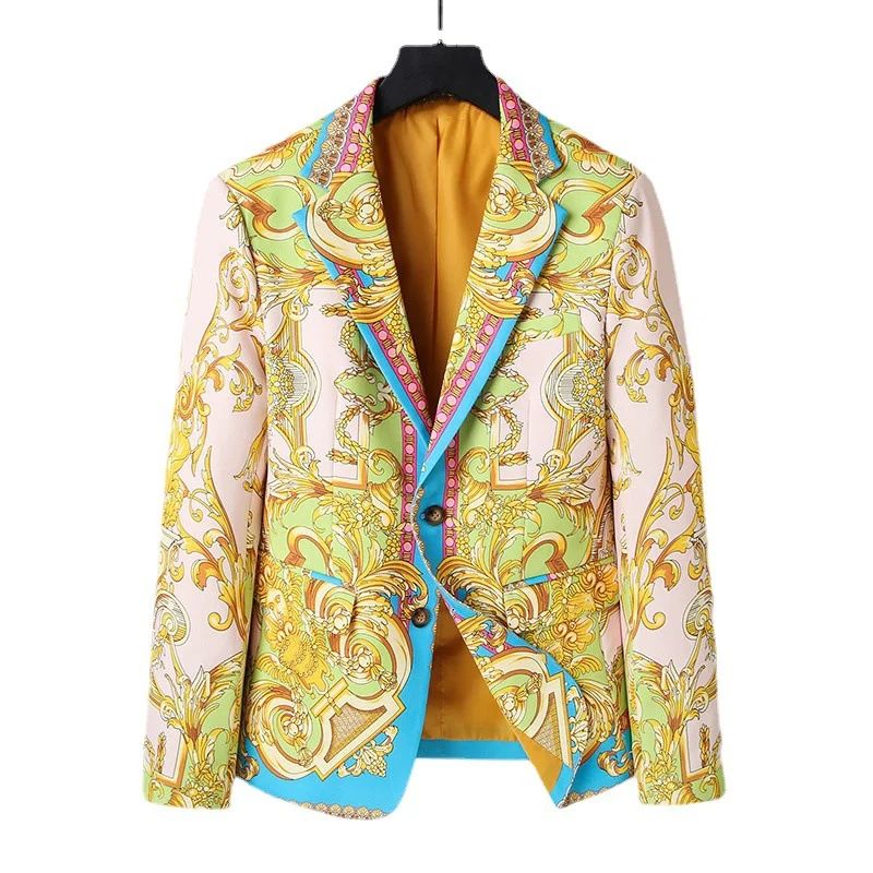 Luxury Brand Gold Floral Black Blazer Jacket High Quality Men Women Peak Lapel Baroque Suit Jacket for Wedding Party Prom