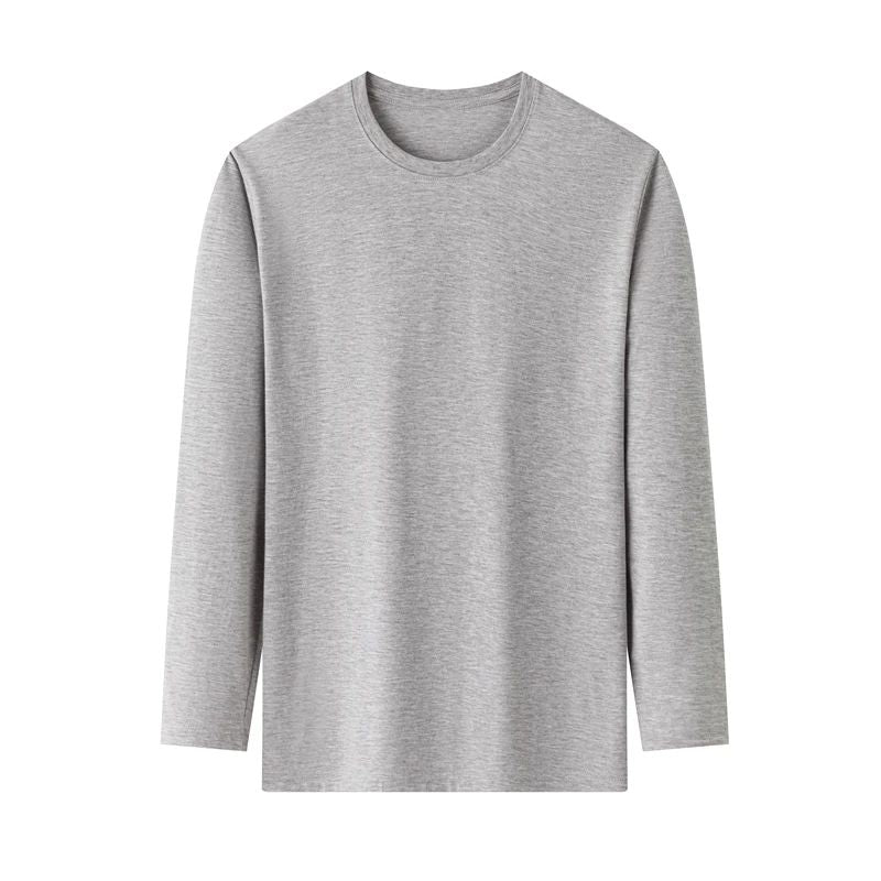 Men's Solid Color round Neck Long Sleeve T-Shirt Cotton Summer Comfortable Breathable Casual Top in Various Colors