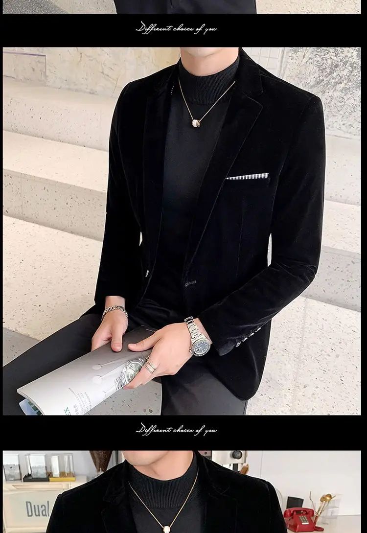Mens Blazer Men's Fashion Business Corduroy Shirt Gentleman British Style Casual Slim-fit Wedding Work Mens Blazer Jacket 5XL