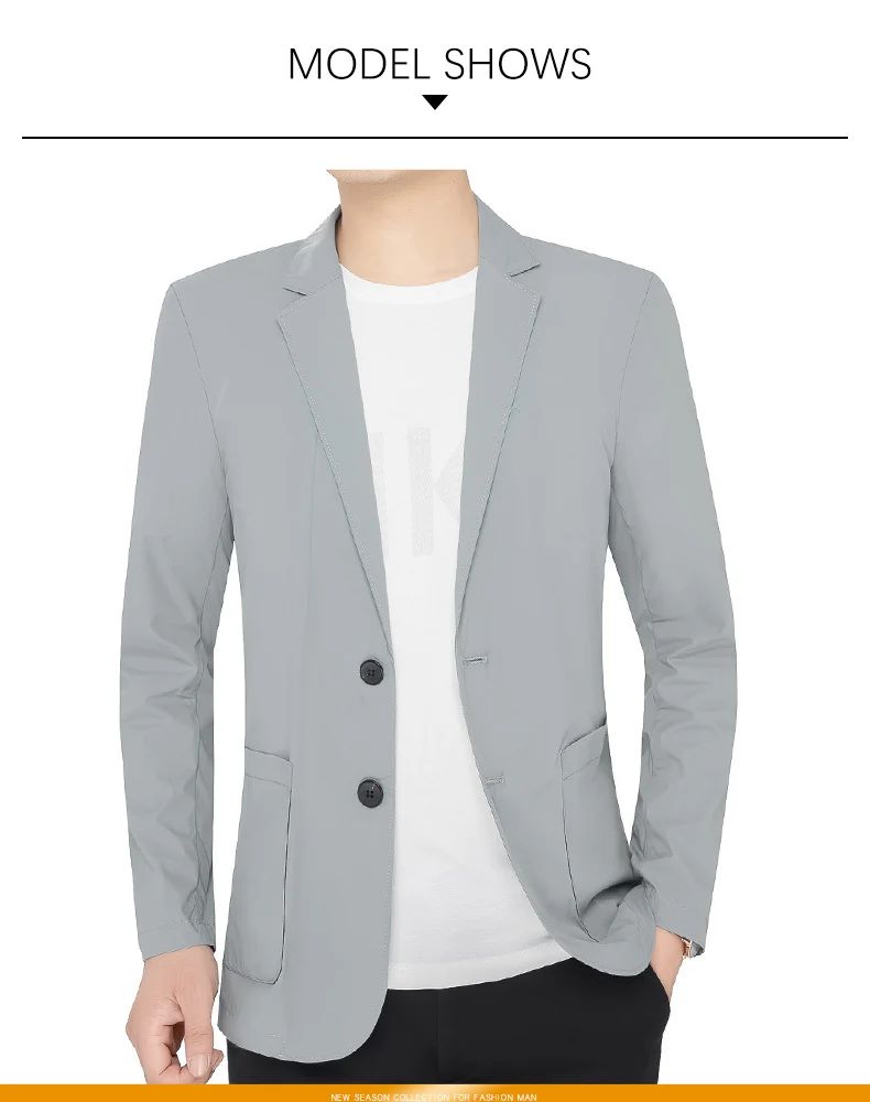 BROWON Brand Summer Men Blazers Gray Solid Color Thin Anti Wrinkle Quick Drying Soft Business Suit Blazer Jacket for Man