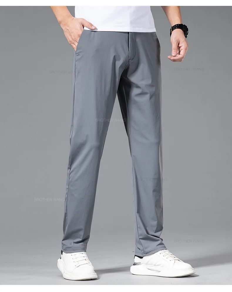 Spring Summer Ultra-thin Casual Pants Men's High Elastic Ice Silk Quick-dry Straight Draped Business Trousers Male Korean