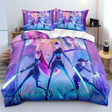K-Pop Bedding Set Demon Hunters Themed pink or Black other side Print Polyester Student Dormitory Duvet Cover Boys Girls Gift