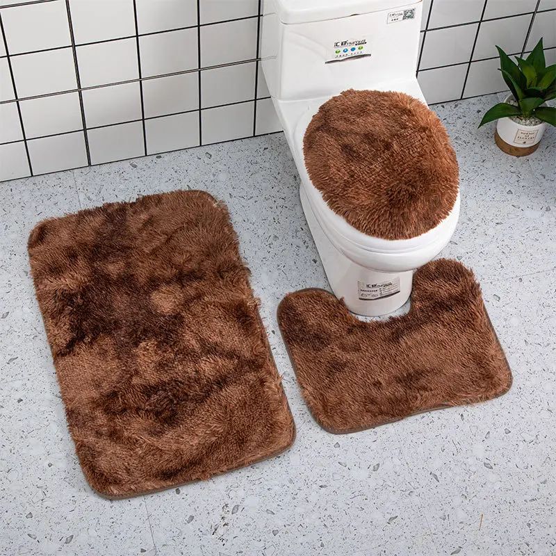 3piece Bathroom Mat Bathroom Silk Tie-dye Bathroom Soft Non-slip Carpet Shower Carpet Toilet Seat Cover Floor Mat