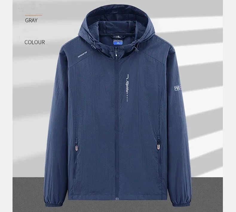 Men's UPF 50+ UV Protection Windbreaker Quick Dry Jacket Outdoor Sun-Protective Thin Hiking Fishing Cycling Hooded Sport Light