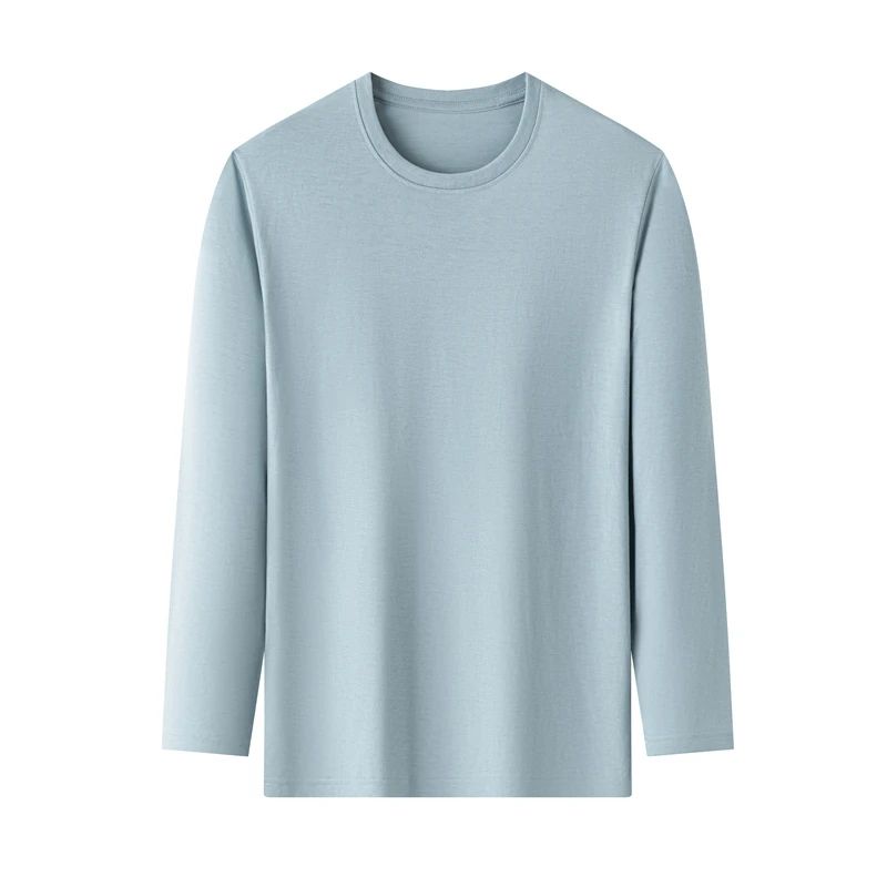 Men's Solid Color round Neck Long Sleeve T-Shirt Cotton Summer Comfortable Breathable Casual Top in Various Colors