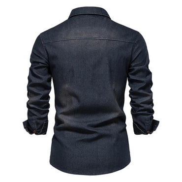 2025 Brand Elastic Cotton Denim Shirt Men Long Sleeve Quality Cowboy Shirts for Men Casual Slim Fit Mens Designer Clothing