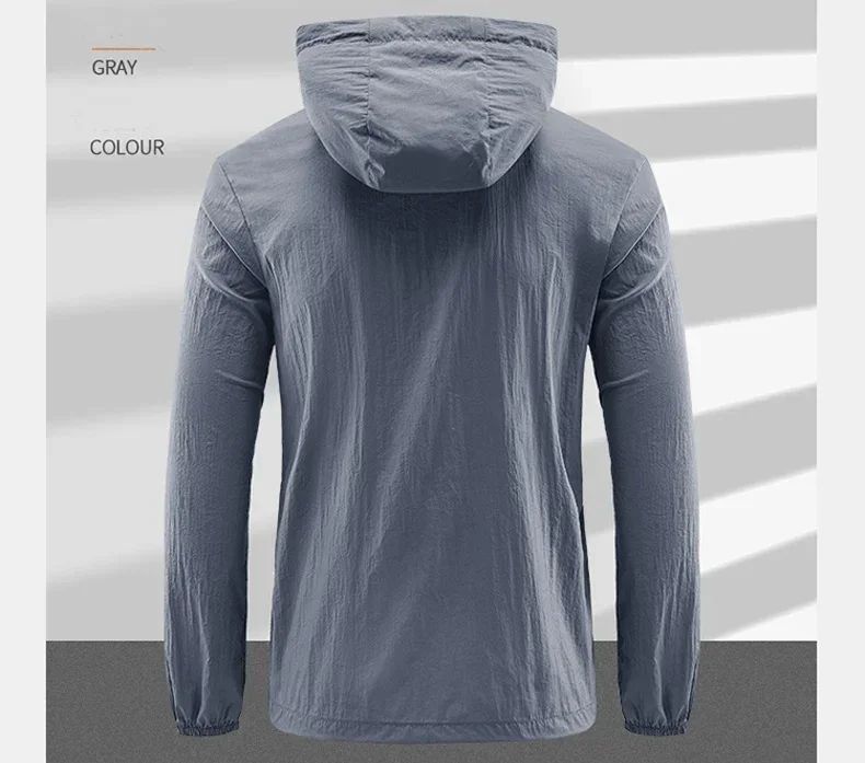 Men's UPF 50+ UV Protection Windbreaker Quick Dry Jacket Outdoor Sun-Protective Thin Hiking Fishing Cycling Hooded Sport Light