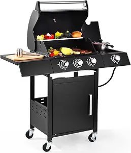 3-Burner w/Side Burner Gas Grill with 241 SQ.IN. Outdoor Grill with 36,000 BTU, Propane Grills with Top Cover Lid