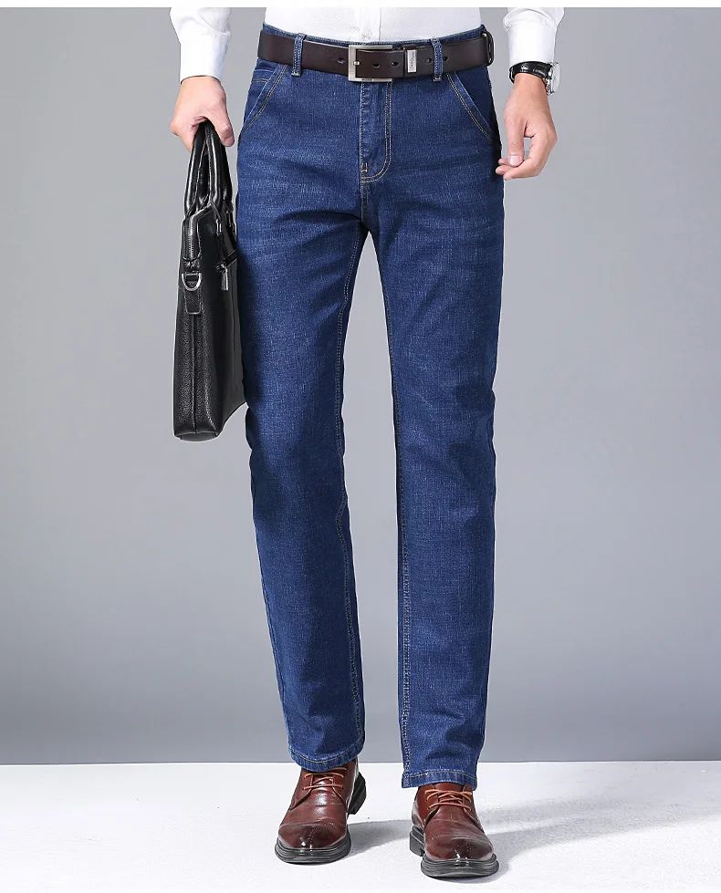 Men's Comfortable Soft Business Casual Denim Trousers Slim Fit Straight Pants Fashion Male Brand Light Luxury Stretch Clothing