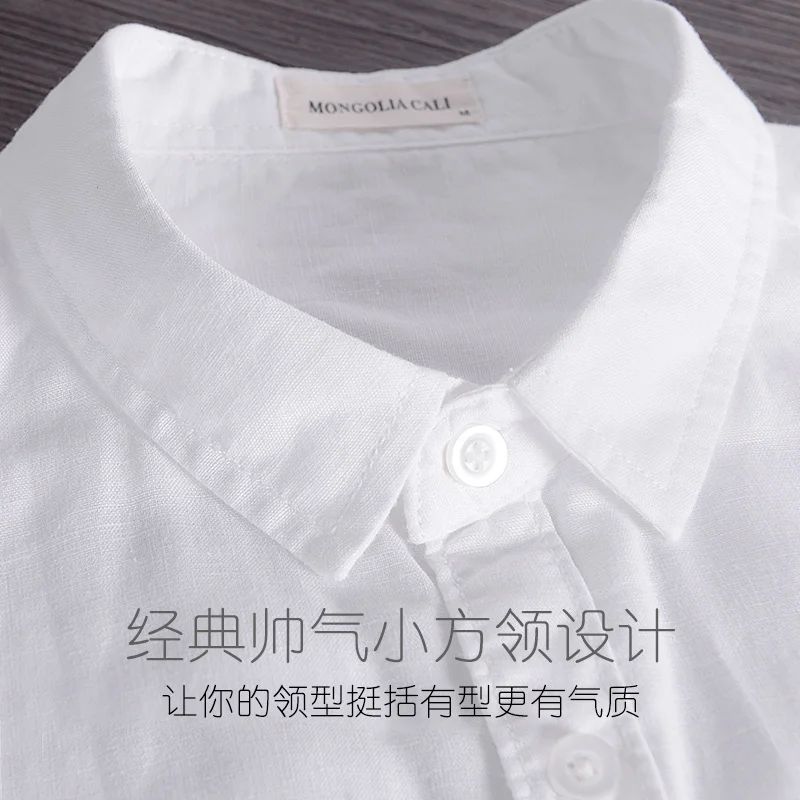 HOO2025 linen shirt young male leisure cotton shirts with short sleeves business cultivate one's morality thin comfortable shirt