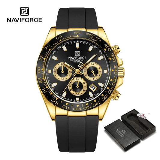 NAVIFORCE Brand NF8054 Men's Business Watches Luxury Classic Quartz Wristwatch Chronograph Silicone Band Waterproof
