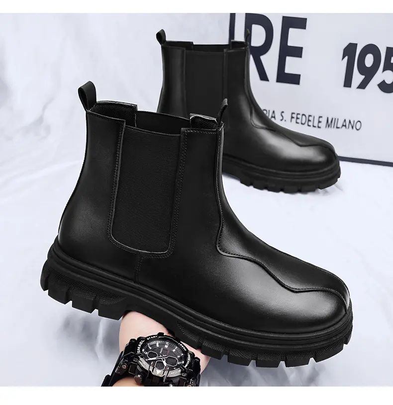 botas chelsea masculinas de luxo cano alto, sapatos de couro originais pretos da moda, bota plataforma de cowboy, bota chunky com cano longo elegante