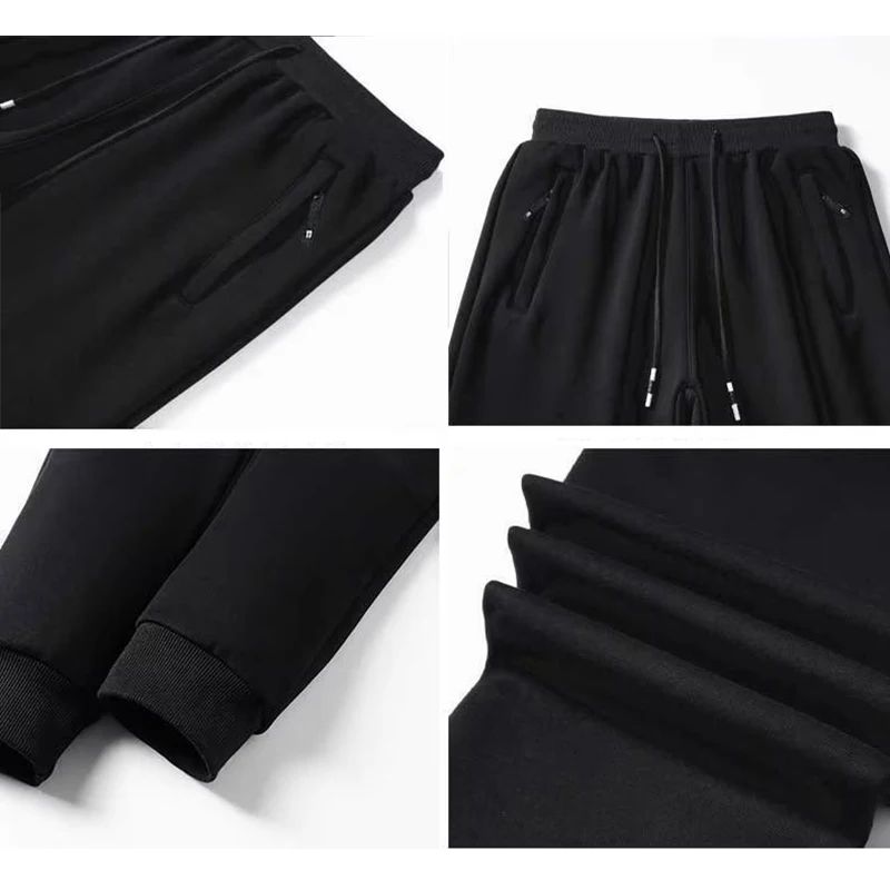 2025 Male Elastic Waist Soft Warm Casual Ankle Band Zipper Pockets Trousers Men Drawstring Pants Loose Spring Fall Sweatpants