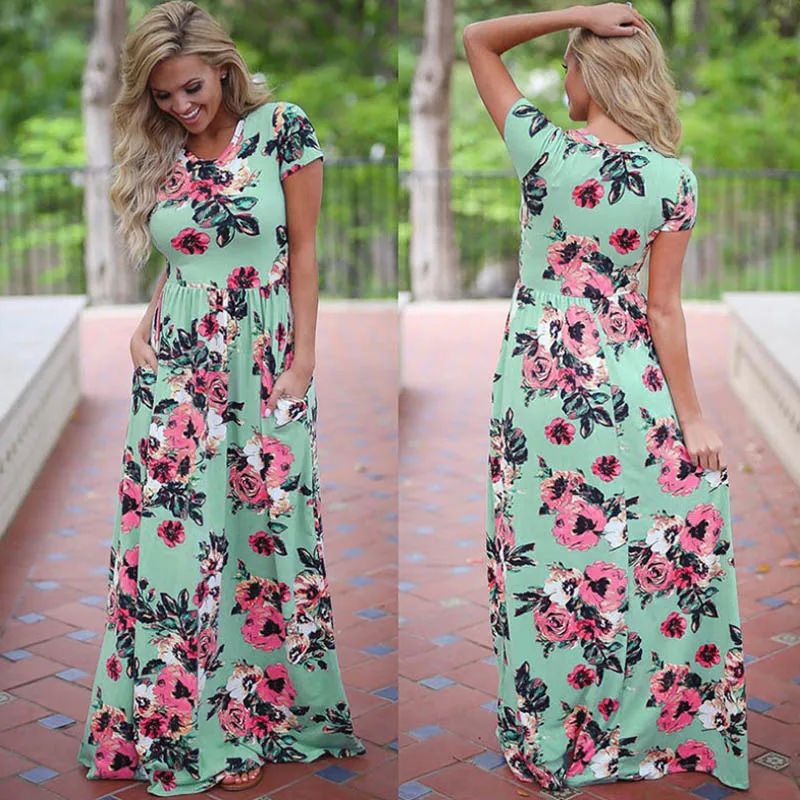 Women Summer Floral Print Maxi 2025 Loose White Boho Beach Dress Women Vintage