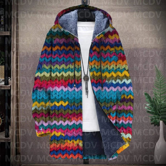 Men's Retro Print Plush Thick Long-Sleeved Coat Cardigan 3D All Over Prined Fleece Hooded Overcoat Unisex Thick Warm Jacket