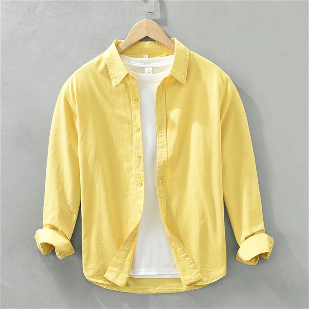 Mens long sleeve regular shirt Multi-color cotton plain shirt for Young men work tops Autumn men's clothing loose casual shirts